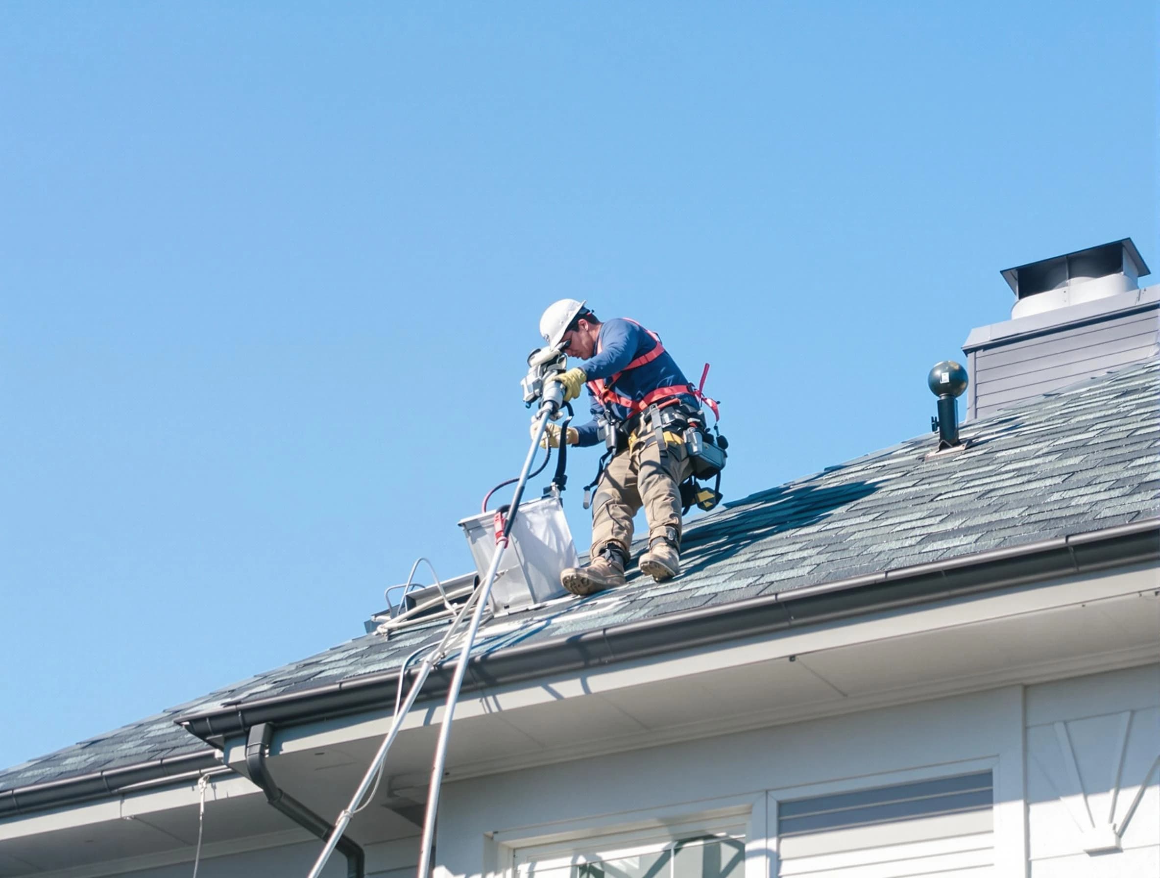 Derby Dryer Vent Cleaning certified technician cleaning a roof-mounted dryer vent system in Derby