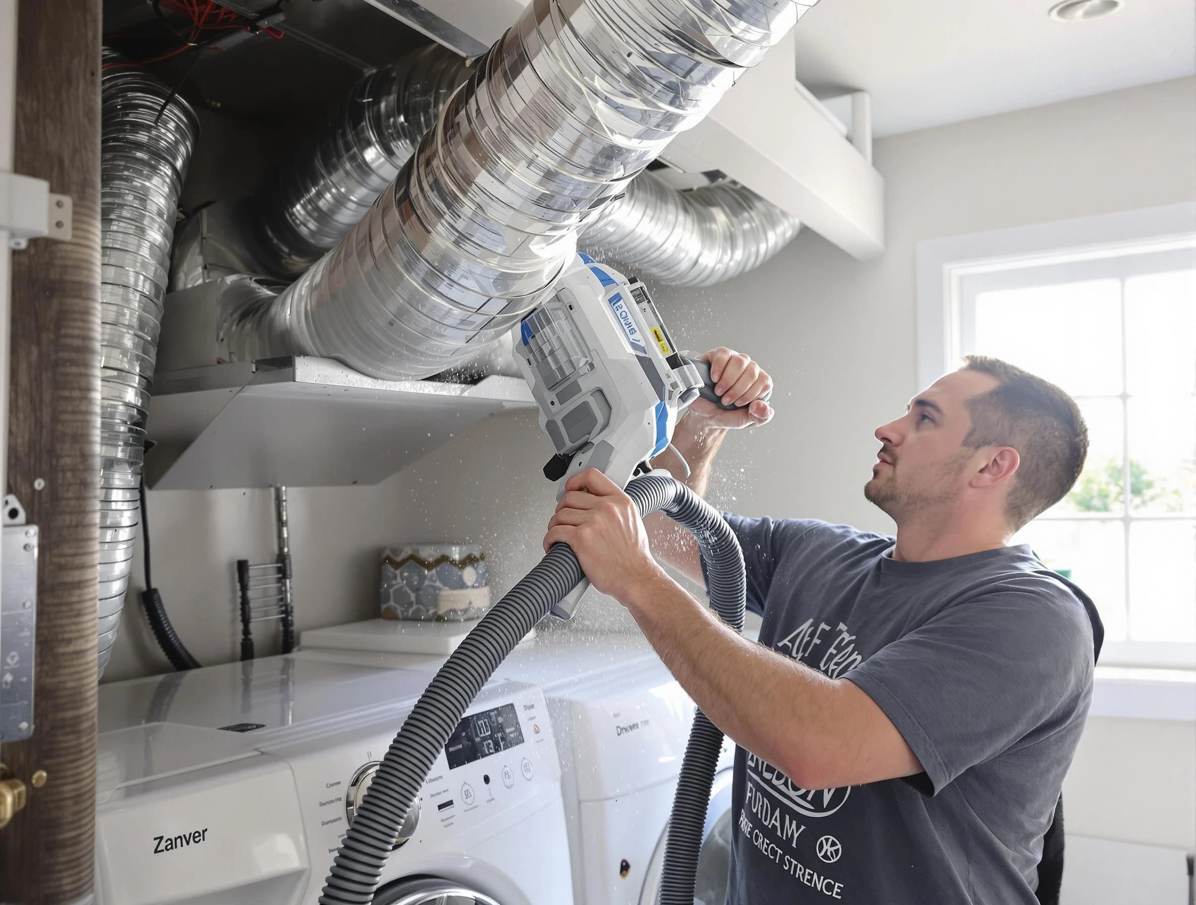 Derby Dryer Vent Cleaning specialist cleaning deep within a dryer vent duct system in Derby