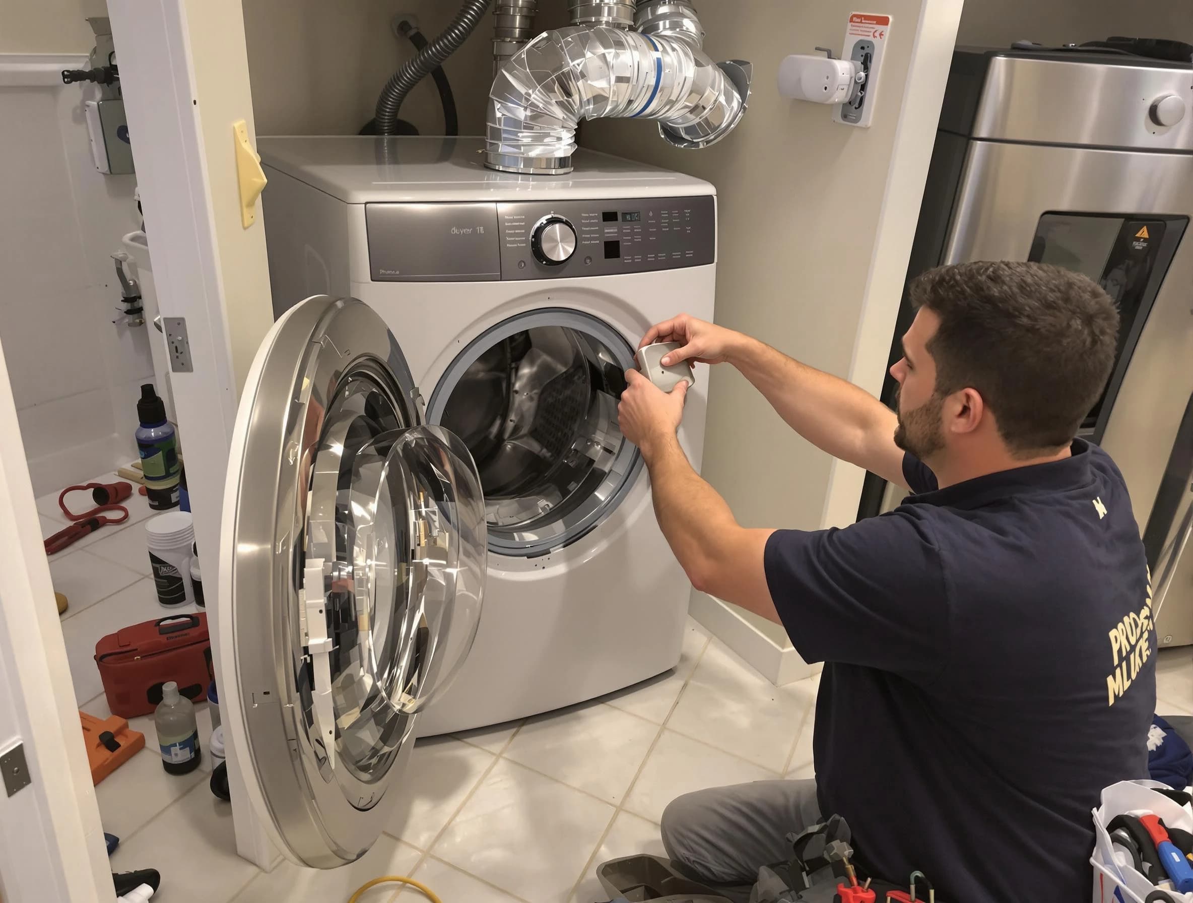 Derby Dryer Vent Cleaning technician performing precise dryer vent hose installation in Derby
