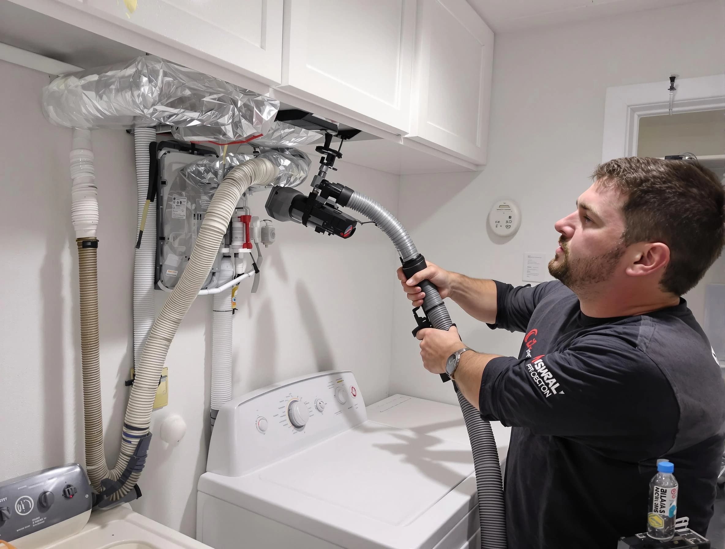 Derby Dryer Vent Cleaning certified technician performing safety-focused gas dryer vent cleaning in Derby